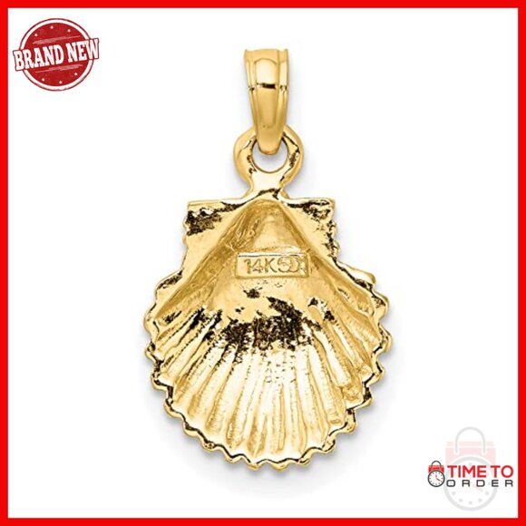 10k Yellow Gold Scallop Shell Pendant 13x12mm Spiritual Journey Necklace - Picture 4 of 6